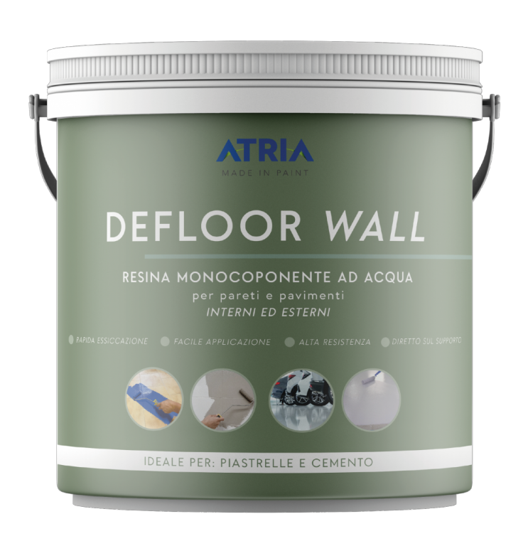 ATRIA - DEFLOOR WALL Resina Acril-Poliuretanica Monocomponente per Pavimenti e Pareti – Finitura Continua Idrodiluibile per Interno ed Esterno