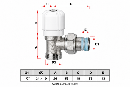 Kit Valvola e Detentore a Squadra 1/2" con Testa Termostatica