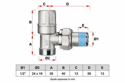 Kit Valvola e Detentore a Squadra 1/2" con Testa Termostatica