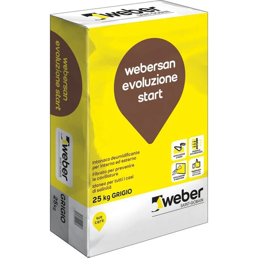 Webersan Evoluzione Start Intonaco Deumidificante Cementizio 25 kg – Risanamento Murature Umide e Saline